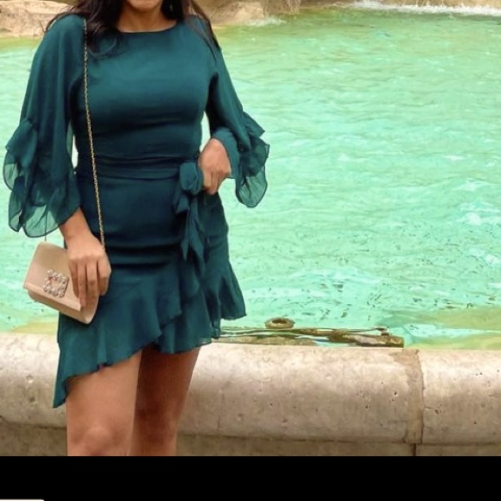 Teal ruffle mini dress size M
